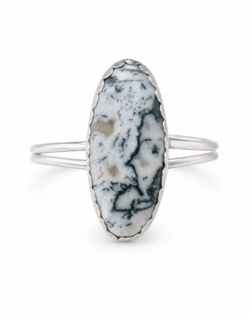 Aiyana - pulsera cuff de plata 925 con ágata dendrítica, vista frontal